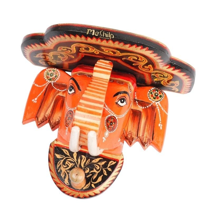 117-4.jpg Multi Color hand Embossed Elephant Face Wall Shelf - Image 1