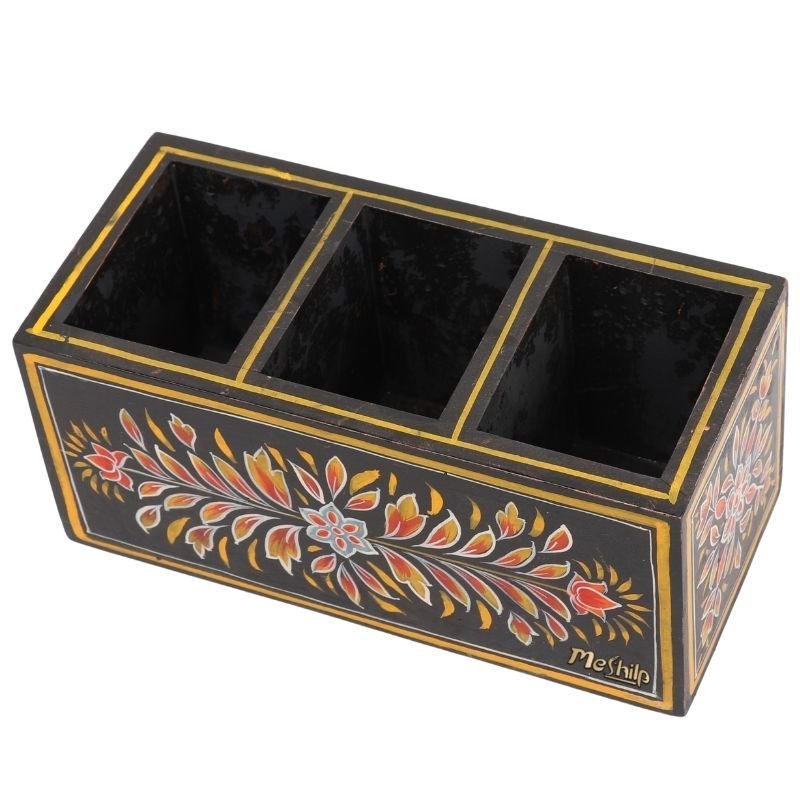 125-1.jpg Mango Wood hand Painted Knifes/ Spoon Holder - Image 1