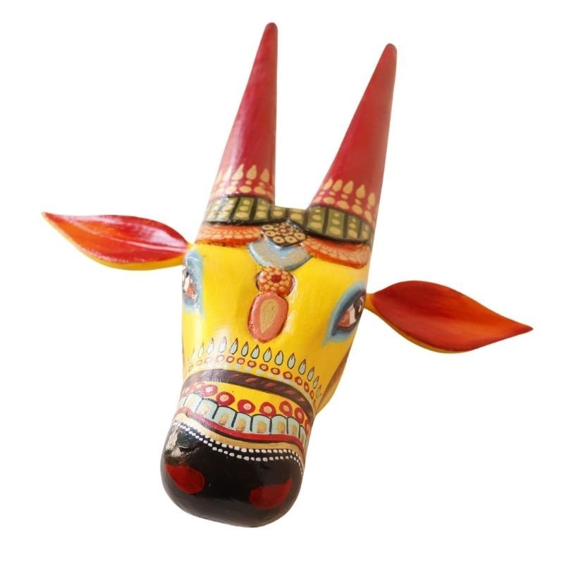 19.jpg Yellow Wooden Cow head Wall Hanging - Image 1