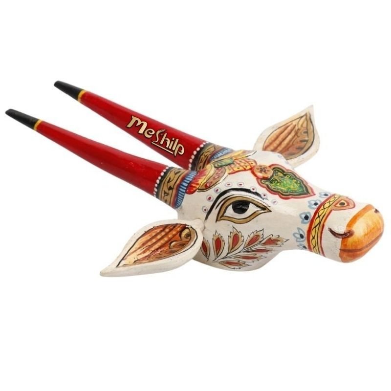 3-4-2.jpg Wooden Cow head Wall Hanging - Image 1