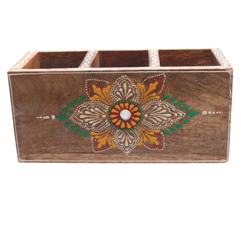 3.1-4.jpg Mango Wood hand Painted Knifes/ Spoon Holder - Image 1