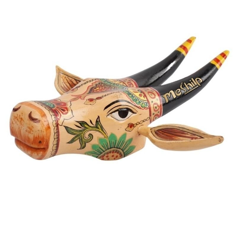 4-3-1.jpg Wooden Cow head Wall Hanging - Image 1