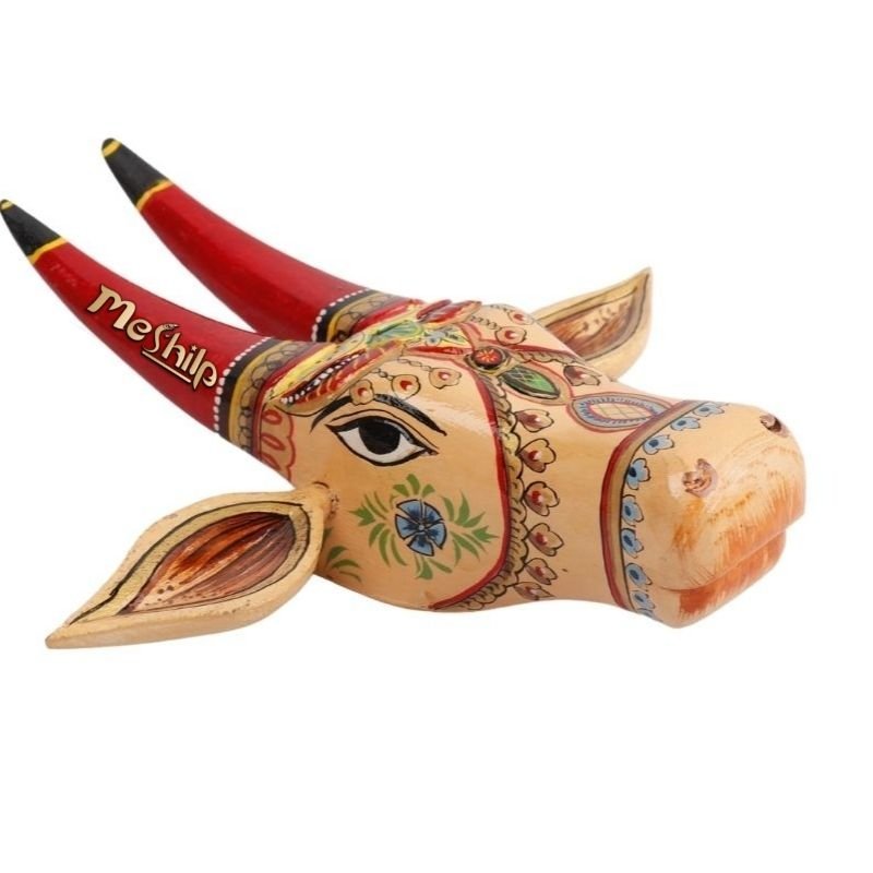 5-1-1.jpg Wooden Cow head Wall Hanging - Image 1