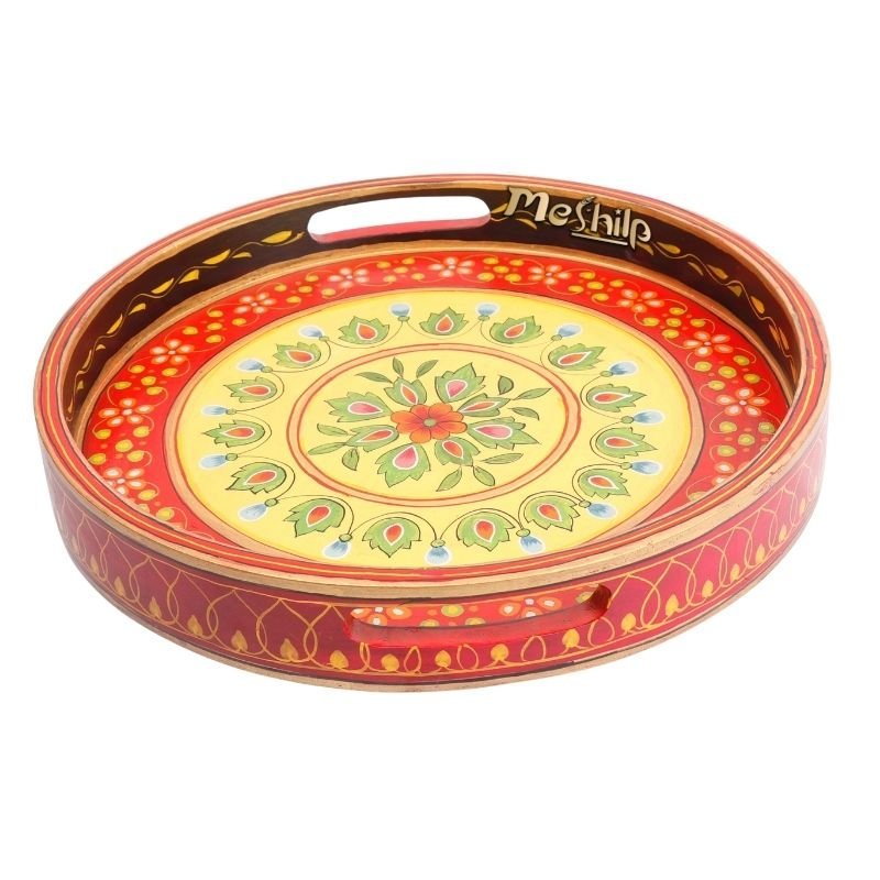 6.jpg Mango Wood Multicolored Round Serving Tray - Image 1