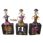 Iron Multi Color Decorative Leady Musician Show piece for home,Office  Decor,  Set of 3 With Wooden Stand - Image 2