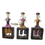 Iron Multi Color Decorative Leady Musician Show piece for home,Office  Decor,  Set of 3 With Wooden Stand