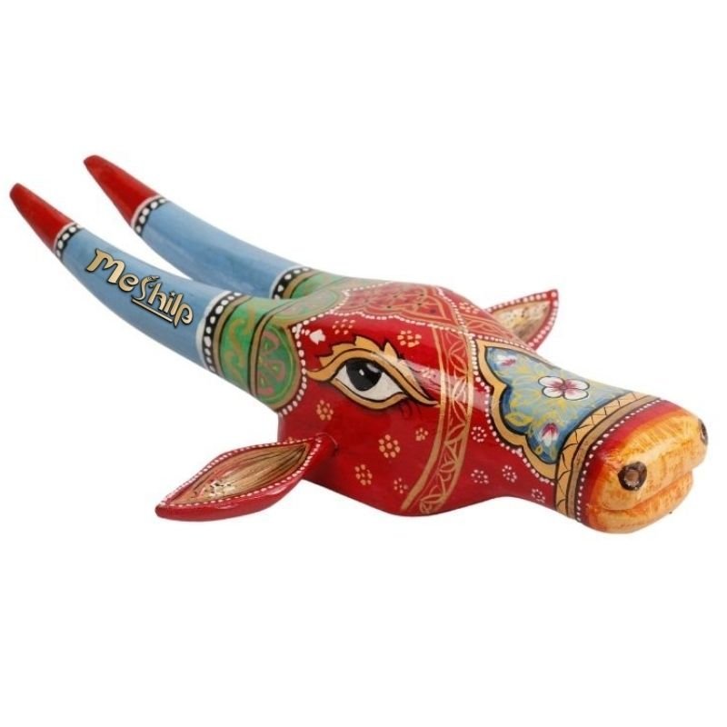 9-3-2.jpg Wooden Cow head Wall Hanging - Image 1